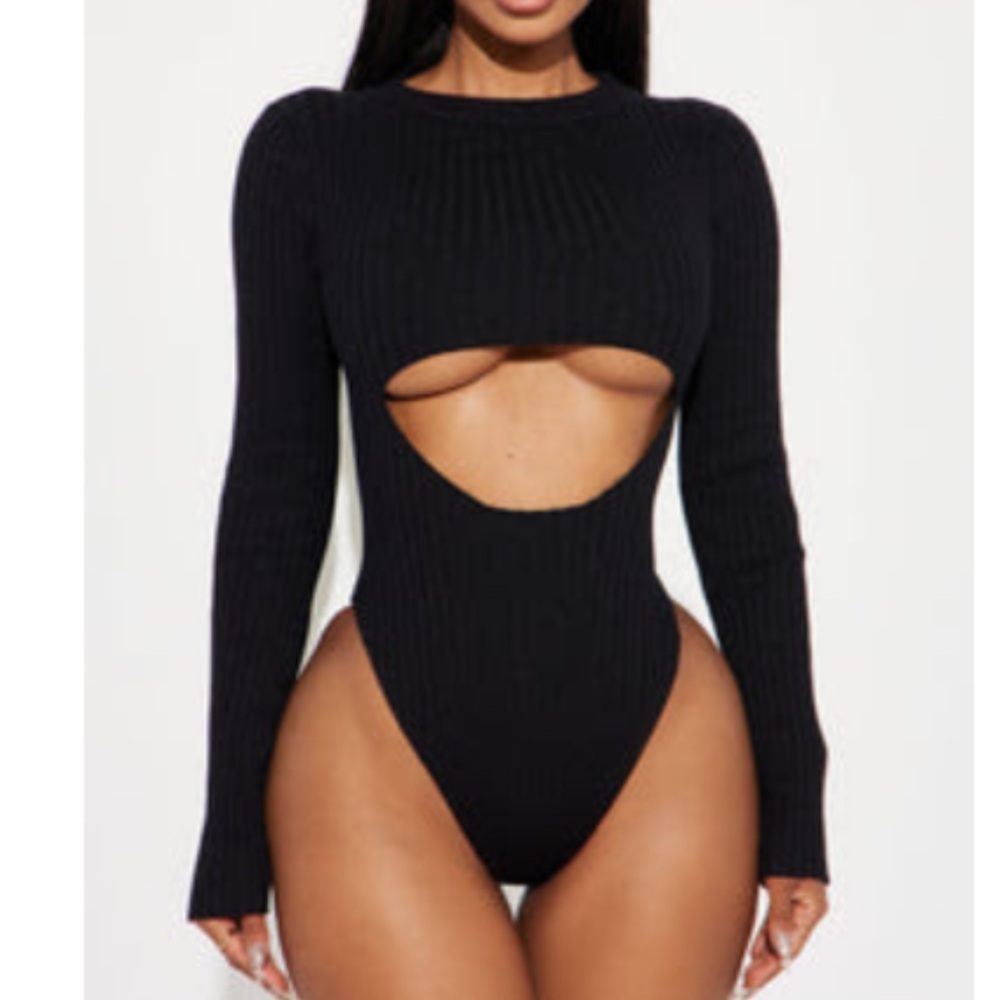 Fashion Nova Black Ribbed Cut-Out Bodysuit
